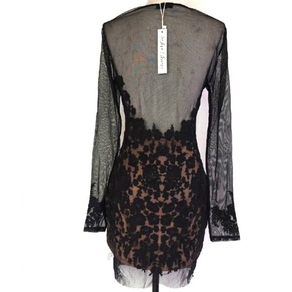 NEW FOR LOVE AND LEMONS LUAU BLACK EMBROIDERED MESH MINI DRESS SIZE XS - Picture 7 of 15